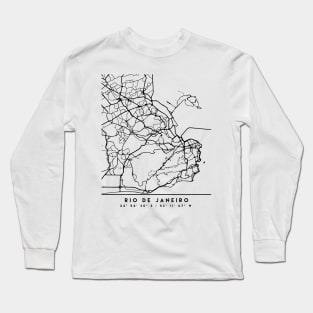 RIO DE JANEIRO BRAZIL BLACK CITY STREET MAP ART Long Sleeve T-Shirt